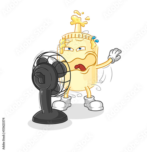 mayonnaise with the fan character. cartoon mascot vector