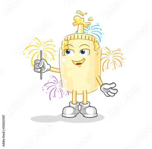 mayonnaise with fireworks mascot. cartoon vector