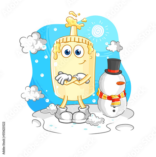 mayonnaise in cold winter character. cartoon mascot vector