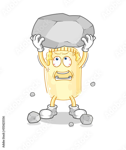 mayonnaise lifting rock cartoon character vector