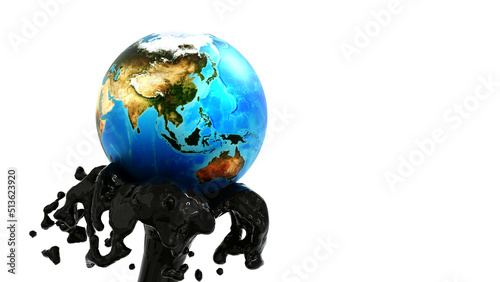 Earth globe on crude oil stream, oil market business, petroleum oil industry, Asia Zone, element by NASA, 3D rendering.