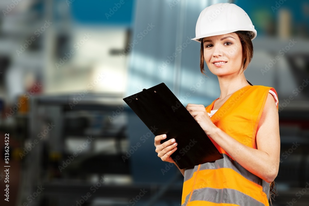 Tired and hot. Portrait female engineer worker wearing safety hard hat helmet. Tired and hot. Portrait female engineer worker wearing safety hard hat helmet.
