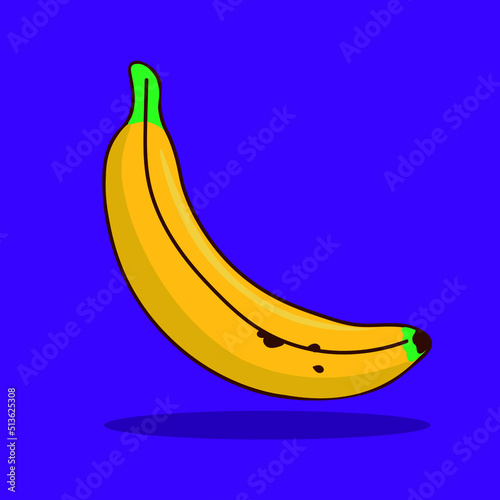 Dibujo de un platano amarillo vectorial en fondo azul