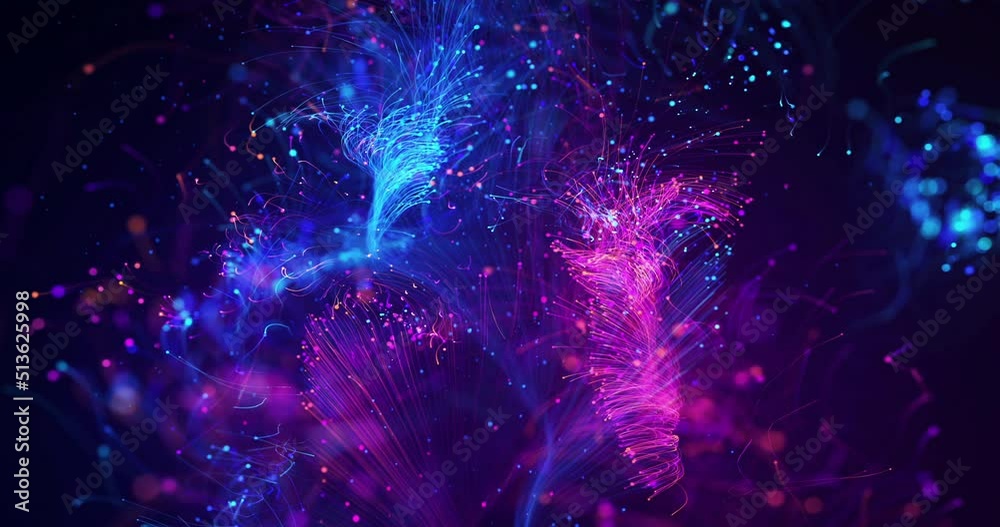 Futuristic Optical Fibers Transferring High Speed Data. Electrical Signals Flowing Inside Of Complex Network. Technology Related 3D Animation.