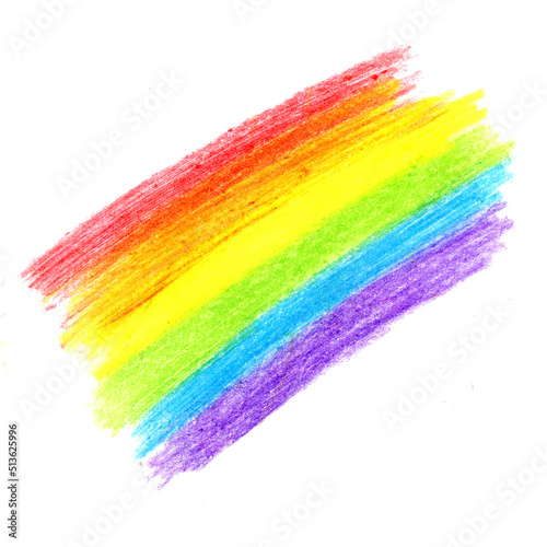 Rainbow drawn with colored pencils on a white background