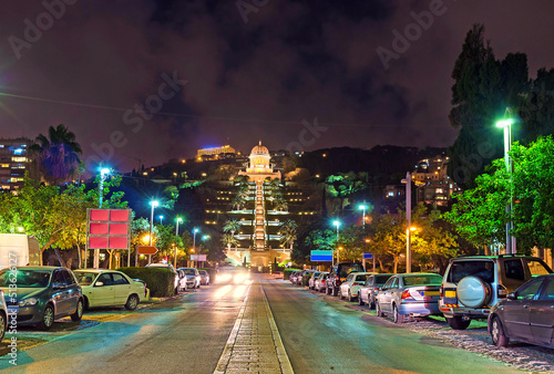 Print op canvas The Ben Gurion Boulevard in evening lights in Haifa, Israel