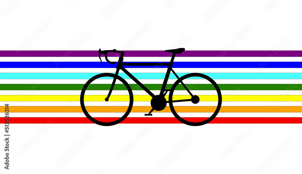 Fototapeta premium racing bike: black silhouette and multicolored lines dedicated to those who believe in the environment, solidarity, peace, equality, freedom and fraternity.