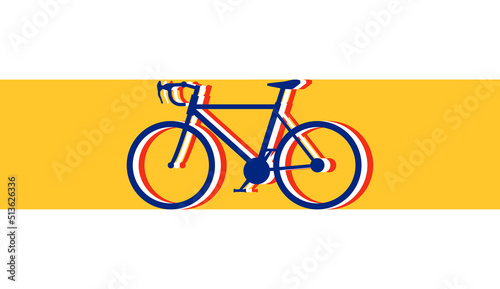 bicycles and Tour de France: three racing bicycle silhouettes make up the French flag in the background the original colors of the yellow jersey.	
