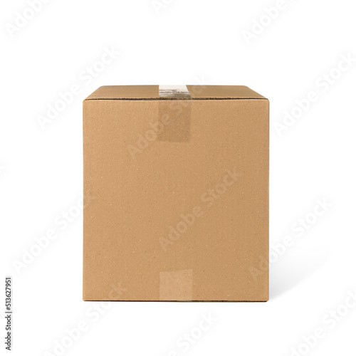 One closed cardboard box isolated on white. Delivery service © New Africa