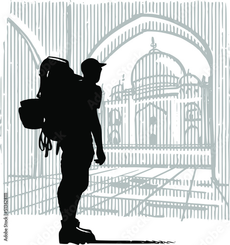 the vector illustration sketch silhouette of a traveling man