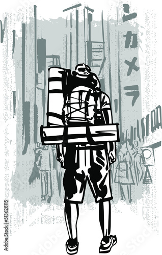 the vector illustration sketch silhouette of a traveling man