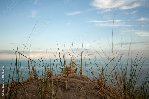 Fototapeta Naklejka Na Ścianę i Meble -  Beach Grass in the Sand Dunes with Lake Erie in the Background