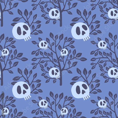 Halloween seamless skulls and trees pattern for textiles and kids and wrapping paper and posters and packaging