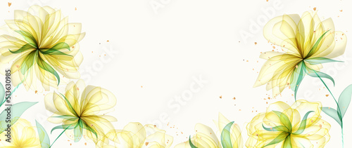 Abstract floral art background in yellow colors. Hand drawn botanical watercolor banner for decor, print, wallpaper, interior design, invitations