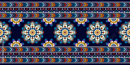 Ikat ethnic textile motif seamless pattern design. Aztec fabric carpet mandala ornaments textile decorations wallpaper. Tribal boho native turkey traditional embroidery vector background 