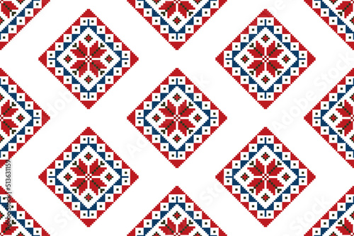 Ikat ethnic textile motif seamless pattern design. Aztec fabric carpet mandala ornaments textile decorations wallpaper. Tribal boho native turkey traditional embroidery vector background 