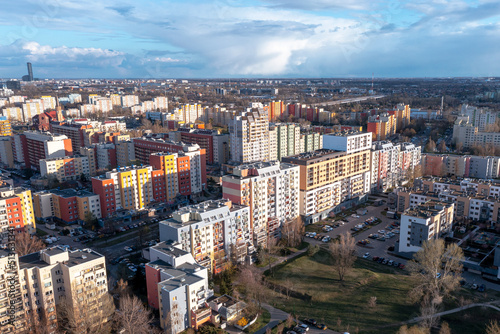 Panoramic top view of the old European Polish city of Wroclaw, View of high-rise residential buildings from a great height