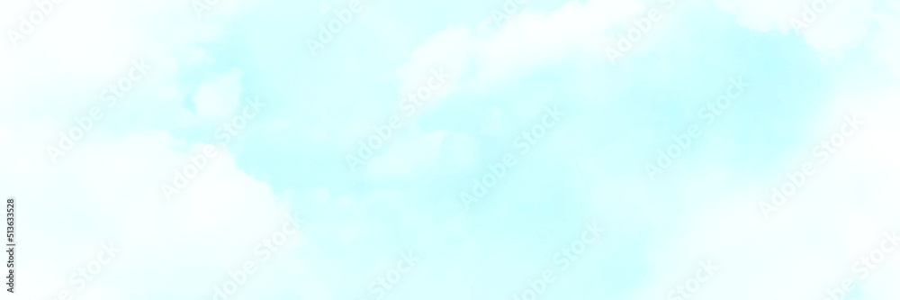 Blue sky and clouds, hand painted abstract watercolor background, vector illustration
