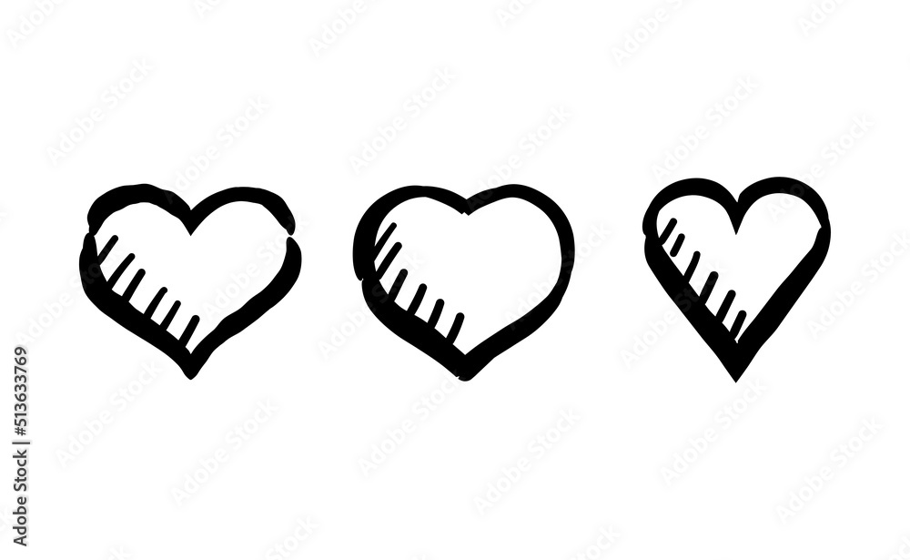 Hand drawn hearts collection. Set of heart illustrations. Valentine's day design. Love and care design elements.