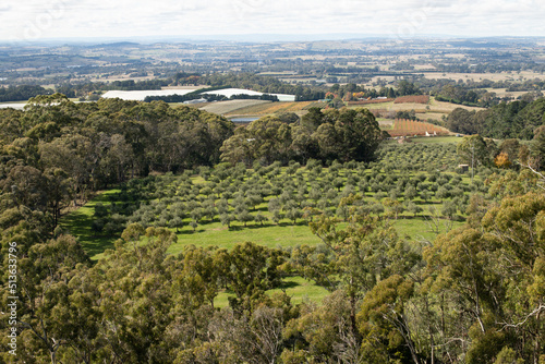 View of Towac Valley from the Pinnacle Lookout in Orange, New South Wales, Australia. View takes in apple orchard, vinyards and other agricultural farms to the horizon © A Shot of Bliss
