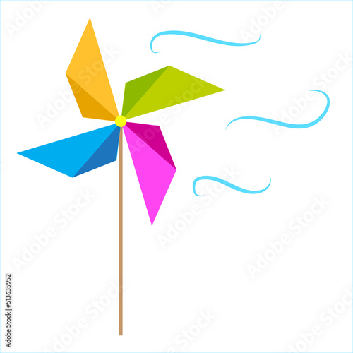 Origami windmill for game design. children colored windmill. Vector illustration. Stock image. 