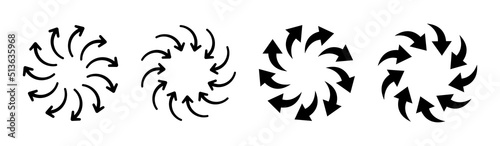 Spiral arrow icon vector icon set. Circular swirling arrow vortex symbol illustration.