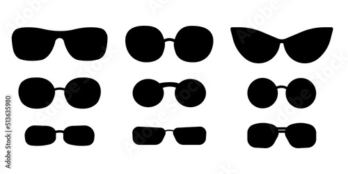 Black sunglasses set in modern style. Cartoon style. Modern concept background. Vector illustration. stock image.