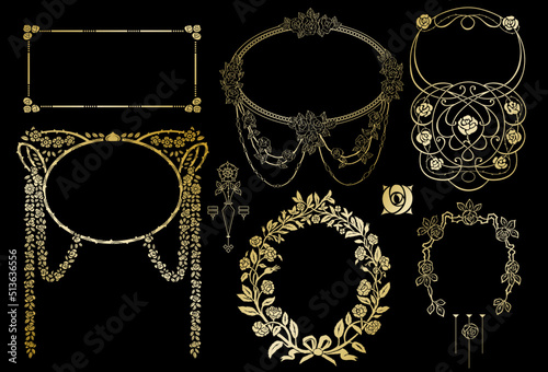 Set of gold rose vintage labels and frames