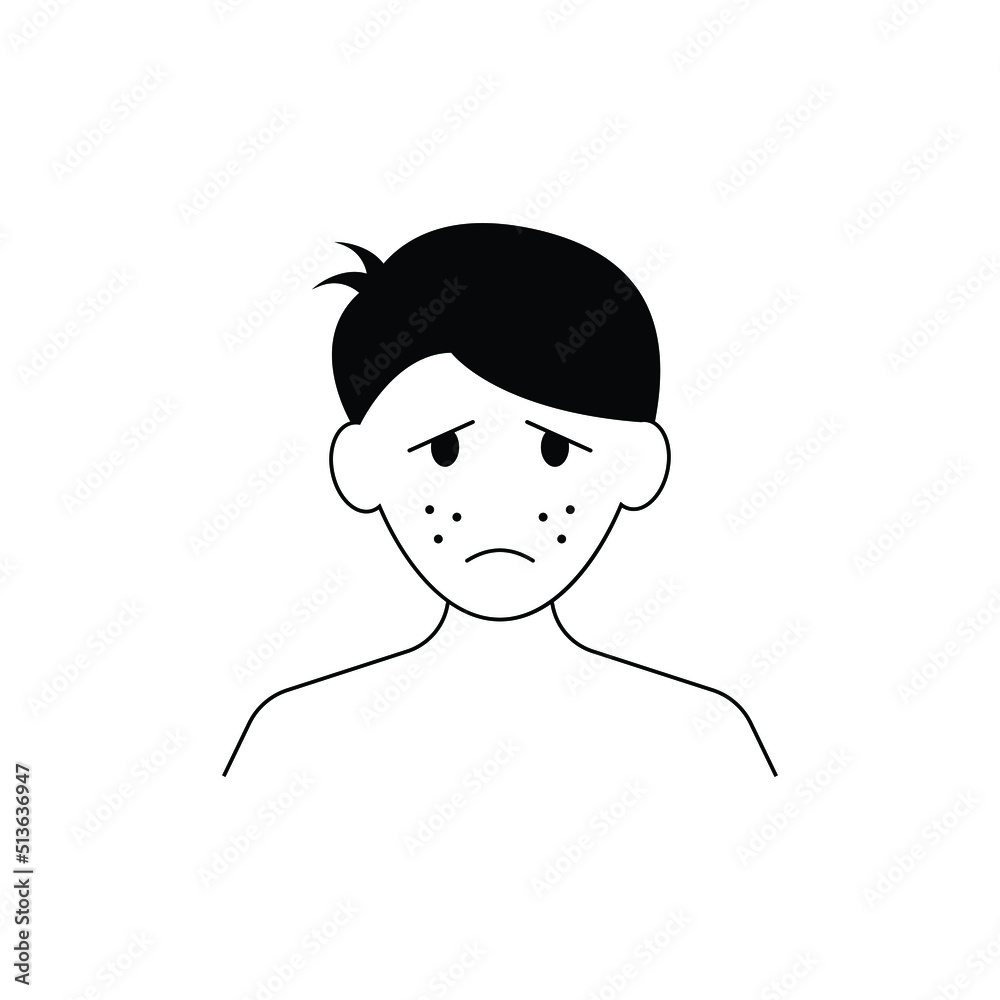 Sad man with acne on the face icon design isolated on white background Sad man with acne on the face icon design isolated on white background