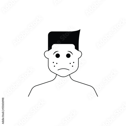 Sad man with acne on the face icon design isolated on white background