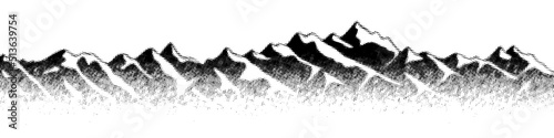 Vector halftone dots background, fading dot effect. Imitation of a mountain landscape, banner, shades of gray. 