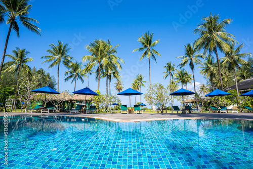 beautiful pool and coconut tree view © Sunanta