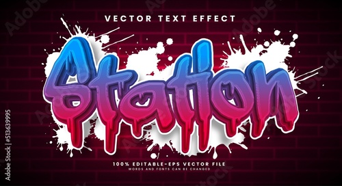 Station graffiti editable vector text effect with street art concept