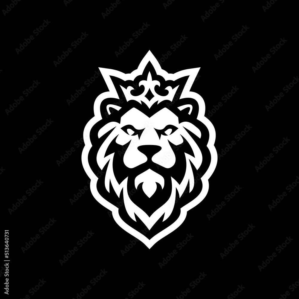 Lion king line art or silhouette logo design. Lion head with crown vector illustration on dark background Lion king line art or silhouette logo design. Lion head with crown vector illustration on dark background