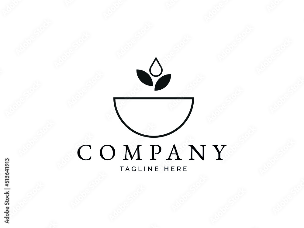 Vector simple outline logo of Bowl leaf and water drop Vector simple outline logo of Bowl leaf and water drop