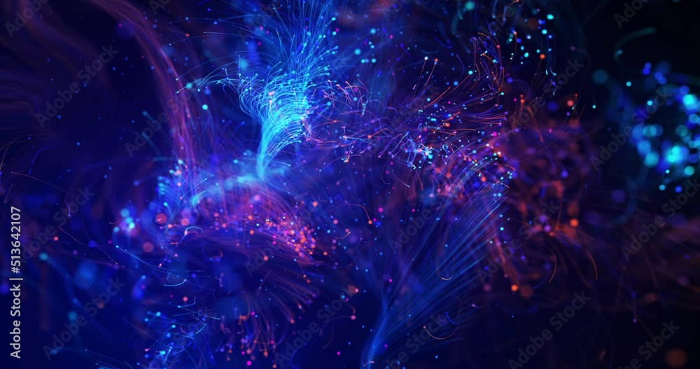 Abstract 3D Background Animation. Futuristic Optical Fibers. Electrical Signals Flowing Inside Of Complex Network. Technology Related 3D Animation.