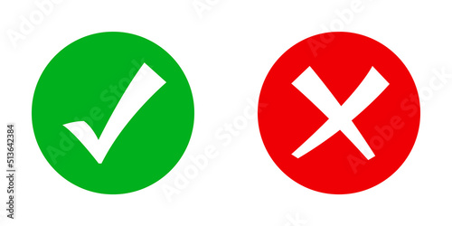 Conjunto de icono de x y marca de verificación. Visto o cruzados. Ilustración vectorial estilo círculo photo