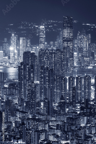 Night scenery of aerial view of Hong Kong city