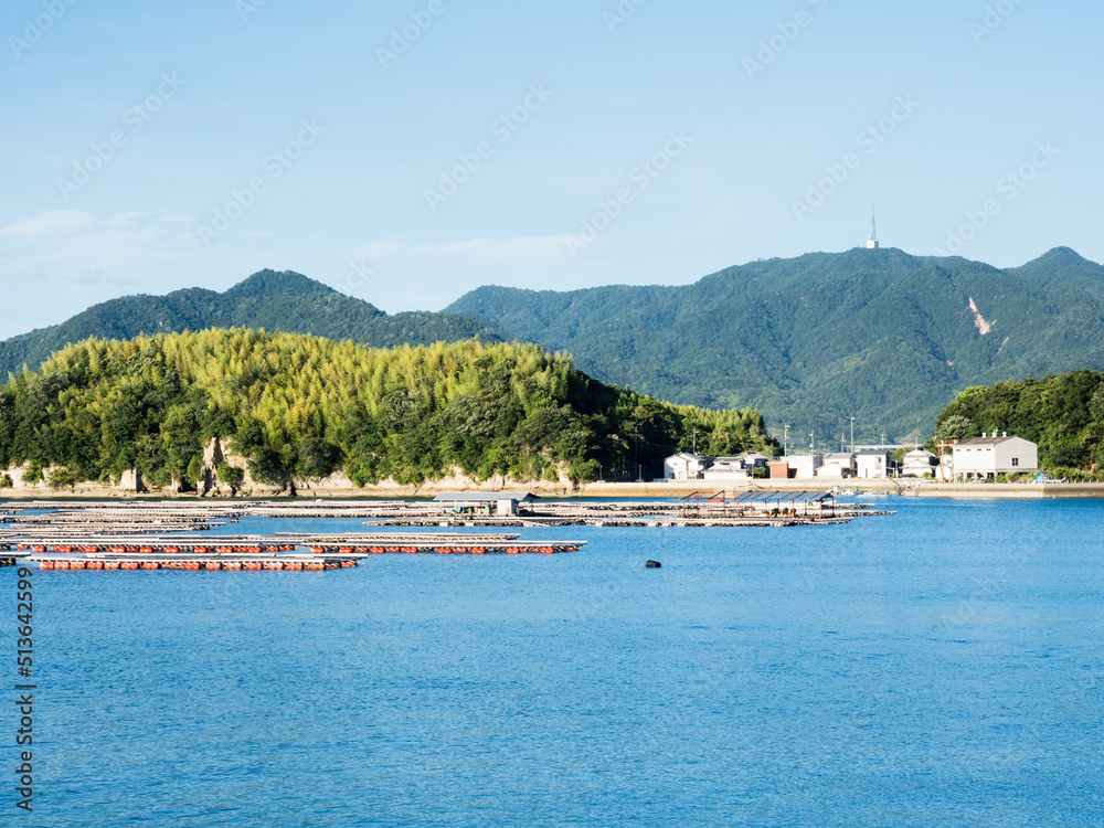 Oyster raft farms near Etajima island in Seto Inland Sea - Hiroshima prefecture, Japan