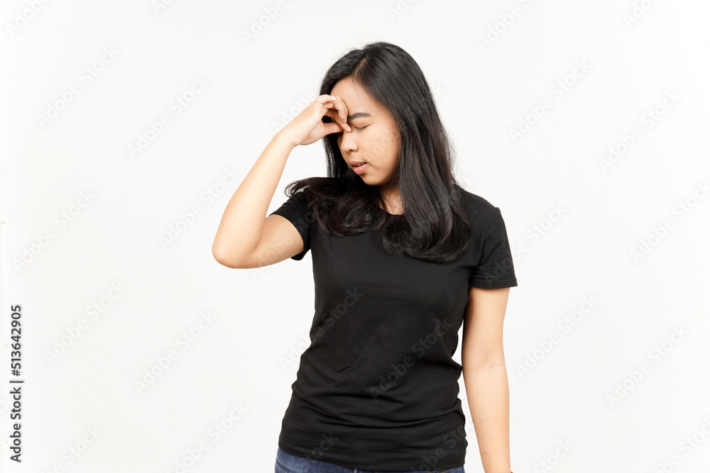 Headache gesture of Beautiful Asian Woman Isolated On White Background Headache gesture of Beautiful Asian Woman Isolated On White Background