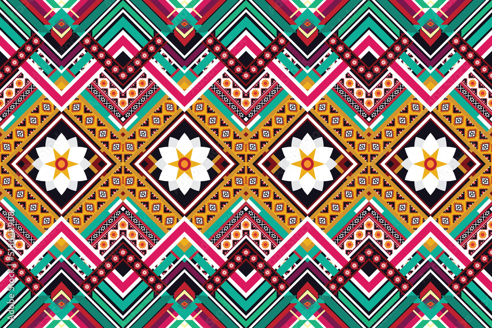 Geometric ethnic flower pattern for background,fabric,wrapping,clothing,wallpaper,Batik,carpet,embroidery style.