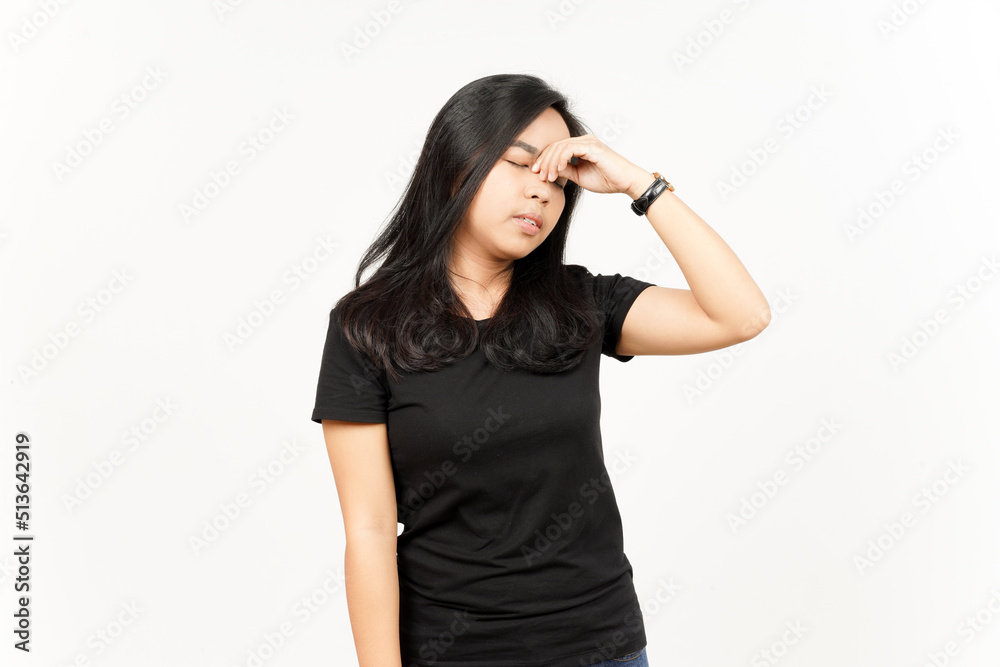 Headache gesture of Beautiful Asian Woman Isolated On White Background Headache gesture of Beautiful Asian Woman Isolated On White Background