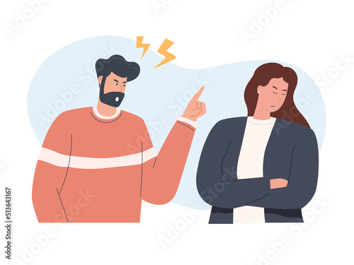 Concept of divorce, misunderstanding in the family. Angry men and offended women