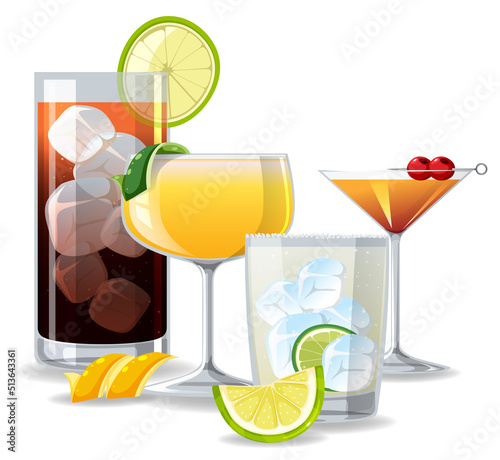 Cocktail in the glass on white background