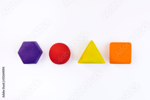 Obraz na płótnie Geometric figures on white background. Circle, square and triangle, hexagon shapes. .Geometric shapes on white background, math education . View of minimalistic geometrical figures. w salonie