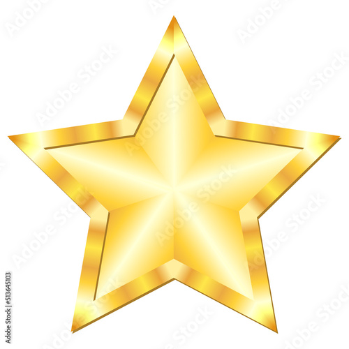 Golden rating star with shiny border on white background. Gradient star for rating or decorative decoration. Design element.