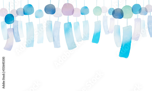 水彩画。水彩タッチの風鈴イラスト。風鈴イラストの背景。Watercolor painting. Watercolor touch wind chime illustration. Background of wind chime illustration.