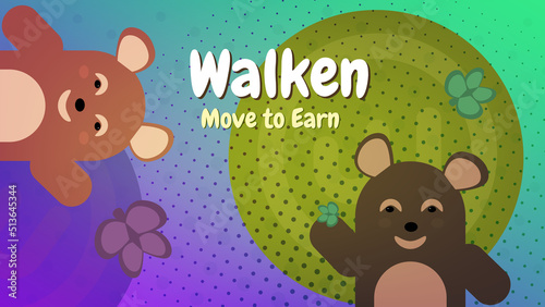 Walken Web3 running app with fun game with different cute animals with Move to Earn concept. Possibility of earning on NFT characters by playing the game. Banner for news.