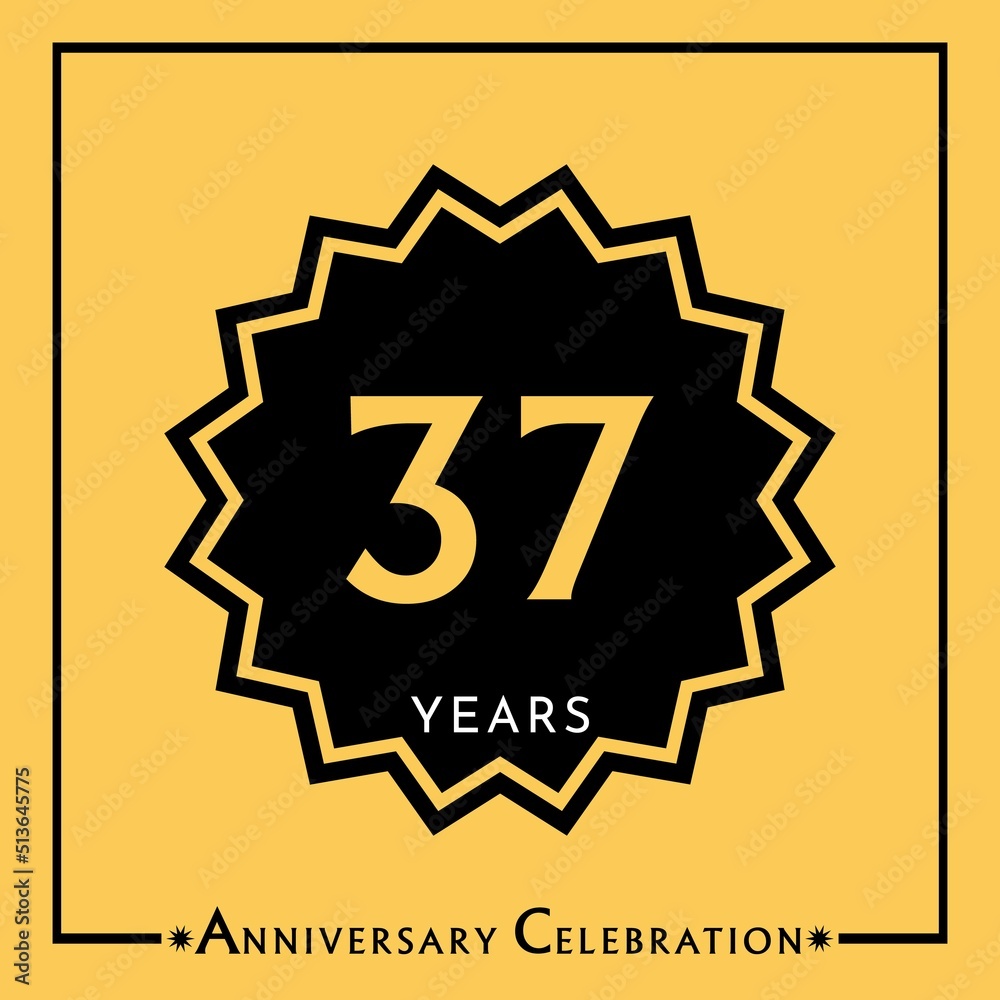 37 years anniversary celebration with black star isolated on yellow background. Creative design for happy birthday, wedding, graduation, event party, marriage, invitation card and greeting card. 37 years anniversary celebration with black star isolated on yellow background. Creative design for happy birthday, wedding, graduation, event party, marriage, invitation card and greeting card.