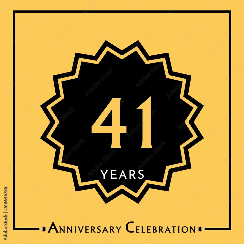 41 years anniversary celebration with black star isolated on yellow background. Creative design for happy birthday, wedding, graduation, event party, marriage, invitation card and greeting card. 41 years anniversary celebration with black star isolated on yellow background. Creative design for happy birthday, wedding, graduation, event party, marriage, invitation card and greeting card.